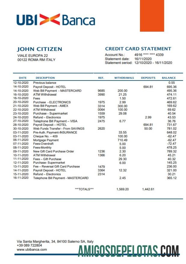 Italy UBI BANCA amostra
